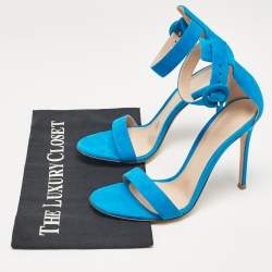 Gianvito Rossi Blue Suede Portofino Ankle Strap Sandals Size 38