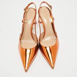 Pre Owned Gianvito Rossi Metallic Leather Ascent Slingback Pumps Size 38