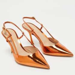 Pre Owned Gianvito Rossi Metallic Leather Ascent Slingback Pumps Size 38