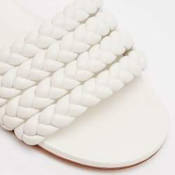 Gianvito Rossi White Braided Leather Slide Flats Size 38.5