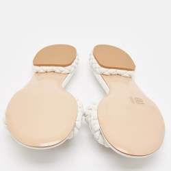 Gianvito Rossi White Braided Leather Slide Flats Size 38.5