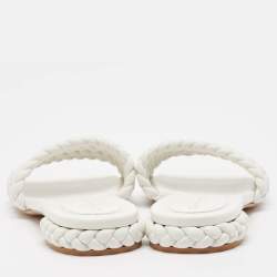 Gianvito Rossi White Braided Leather Slide Flats Size 38.5