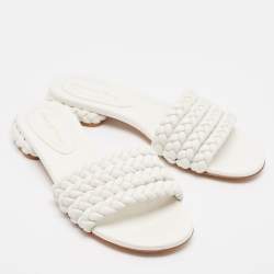 Gianvito Rossi White Braided Leather Slide Flats Size 38.5