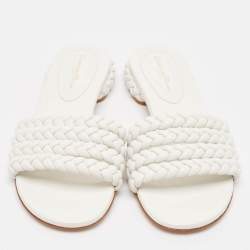 Gianvito Rossi White Braided Leather Slide Flats Size 38.5