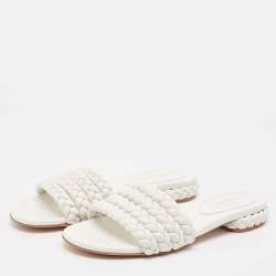 Gianvito Rossi White Braided Leather Slide Flats Size 38.5