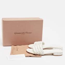 Gianvito Rossi White Braided Leather Slide Flats Size 38.5
