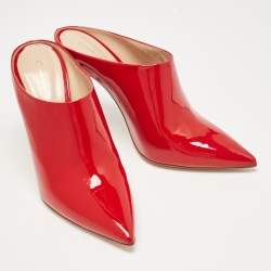 Pre Owned Gianvito Rossi Red Patent Leather Nova Mules Size 39