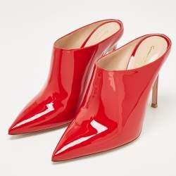 Pre Owned Gianvito Rossi Red Patent Leather Nova Mules Size 39