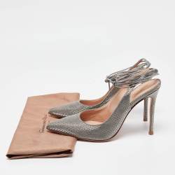 Pre Owned Gianvito Rossi Silver Nubuck Leather Ankle Wrap Pumps Size 39