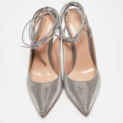 Pre Owned Gianvito Rossi Silver Nubuck Leather Ankle Wrap Pumps Size 39