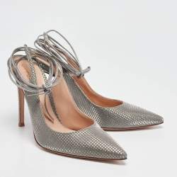 Pre Owned Gianvito Rossi Silver Nubuck Leather Ankle Wrap Pumps Size 39