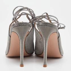 Pre Owned Gianvito Rossi Silver Nubuck Leather Ankle Wrap Pumps Size 39