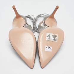 Pre Owned Gianvito Rossi Silver Nubuck Leather Ankle Wrap Pumps Size 39