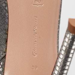 Pre Owned Gianvito Rossi Silver Nubuck Leather Ankle Wrap Pumps Size 39