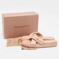 Gianvito Rossi Pink Leather alima Criss Cross Flat Slides Size 40.5