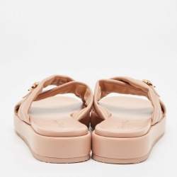 Gianvito Rossi Pink Leather alima Criss Cross Flat Slides Size 40.5