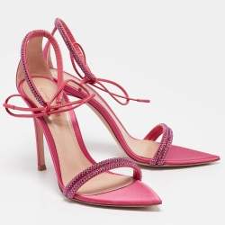 Gianvito Rossi Pink Satin Montecarlo Ankle Strap Sandals Size 36