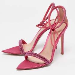 Gianvito Rossi Pink Satin Montecarlo Ankle Strap Sandals Size 36