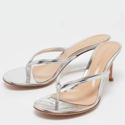 Pre Owned Gianvito Rossi Silver Patent Leather Calypso Thong Sandals Size 37.5