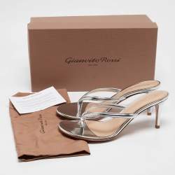 Pre Owned Gianvito Rossi Silver Patent Leather Calypso Thong Sandals Size 37.5
