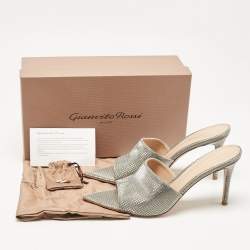 Pre Owned Gianvito Rossi Metallic Grey Textured Fabric Alise Sandals Size 42