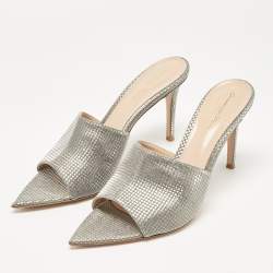 Pre Owned Gianvito Rossi Metallic Grey Textured Fabric Alise Sandals Size 42