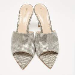 Pre Owned Gianvito Rossi Metallic Grey Textured Fabric Alise Sandals Size 42