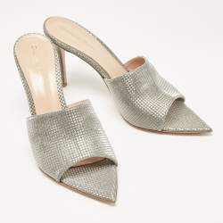 Pre Owned Gianvito Rossi Metallic Grey Textured Fabric Alise Sandals Size 42