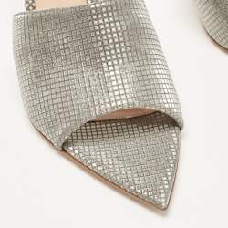 Pre Owned Gianvito Rossi Metallic Grey Textured Fabric Alise Sandals Size 42