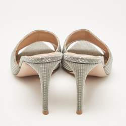 Pre Owned Gianvito Rossi Metallic Grey Textured Fabric Alise Sandals Size 42