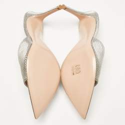 Pre Owned Gianvito Rossi Metallic Grey Textured Fabric Alise Sandals Size 42