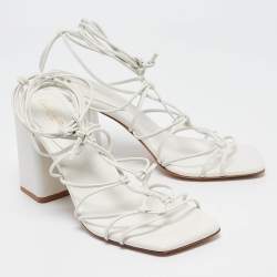 Gianvito Rossi White Leather Minas Ankle Tie Sandals Size 40.5