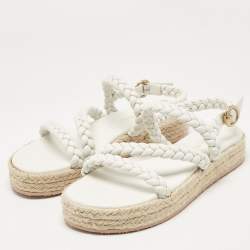 Pre Owned Gianvito Rossi White Braided Leather Platform Espadrille Sandals Size 36.5