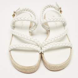 Pre Owned Gianvito Rossi White Braided Leather Platform Espadrille Sandals Size 36.5