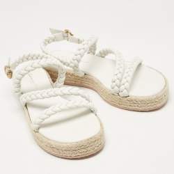 Pre Owned Gianvito Rossi White Braided Leather Platform Espadrille Sandals Size 36.5