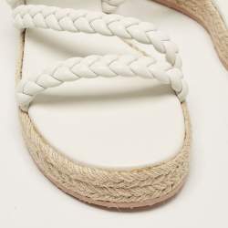 Pre Owned Gianvito Rossi White Braided Leather Platform Espadrille Sandals Size 36.5