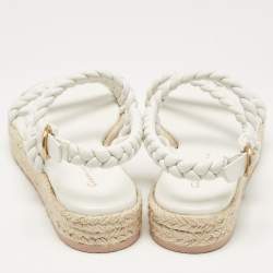 Pre Owned Gianvito Rossi White Braided Leather Platform Espadrille Sandals Size 36.5