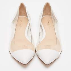 Pre Owned Gianvito Rossi White Leather and PVC Plexi Ballet Flats Size 39.5