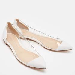 Pre Owned Gianvito Rossi White Leather and PVC Plexi Ballet Flats Size 39.5