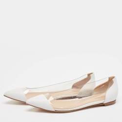 Pre Owned Gianvito Rossi White Leather and PVC Plexi Ballet Flats Size 39.5