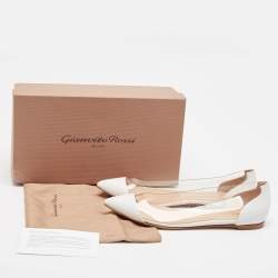 Pre Owned Gianvito Rossi White Leather and PVC Plexi Ballet Flats Size 39.5