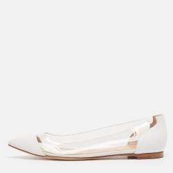 Pre Owned Gianvito Rossi White Leather and PVC Plexi Ballet Flats Size 39.5