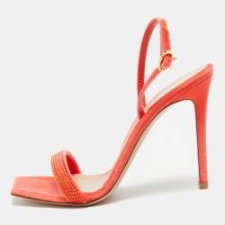 Gianvito Rossi Poppy Red Velvet Embellished Britney Sandals Size 40