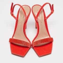 Pre Owned Gianvito Rossi Orange Velvet Britney Slingback Sandals Size 36