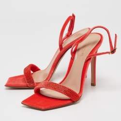 Pre Owned Gianvito Rossi Orange Velvet Britney Slingback Sandals Size 36