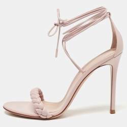 Gianvito Rossi Pink Leather Leomi Ankle Wrap Sandals Size 39.5