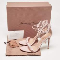 Gianvito Rossi Pink Leather Leomi Ankle Wrap Sandals Size 39.5