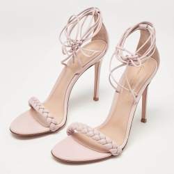 Gianvito Rossi Pink Leather Leomi Ankle Wrap Sandals Size 39.5