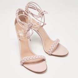 Gianvito Rossi Pink Leather Leomi Ankle Wrap Sandals Size 39.5