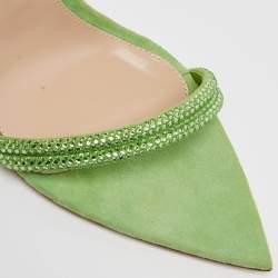 Gianvito Rossi Green Suede Crystal Embellished Montecarlo Sandals Size 36.5